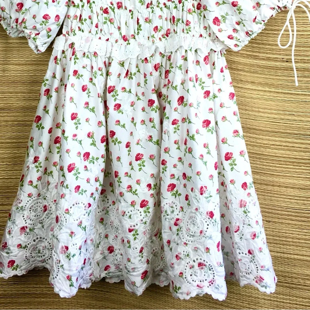 FOR LOVE & LEMONS NWT JACKSON COTTON EMBROIDERED MINI DRESS IN FLORAL PRINT S - Picture 10 of 16
